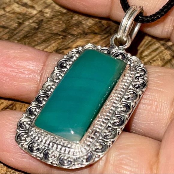 Rectangular Green Botswana Pendant 2” - Picture 5 of 15